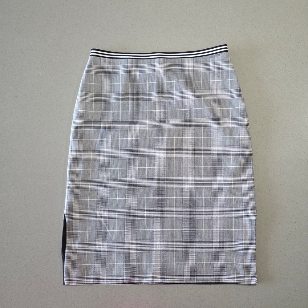 Banana Republic Womens Gray Glen Plaid Pencil Skirt Striped Waist Size 4